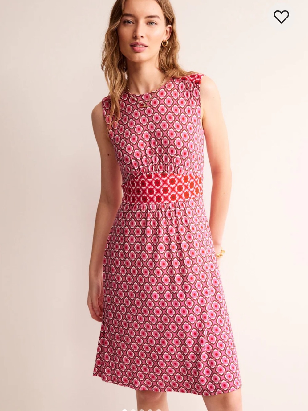 Boden Thea Sleeveless Dress Pink Geometric Floral Dress Stretch Jersey 8 Petite